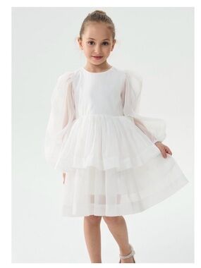 2 Bunnies White Tiered Organza Party Dress size 5/6 NWT